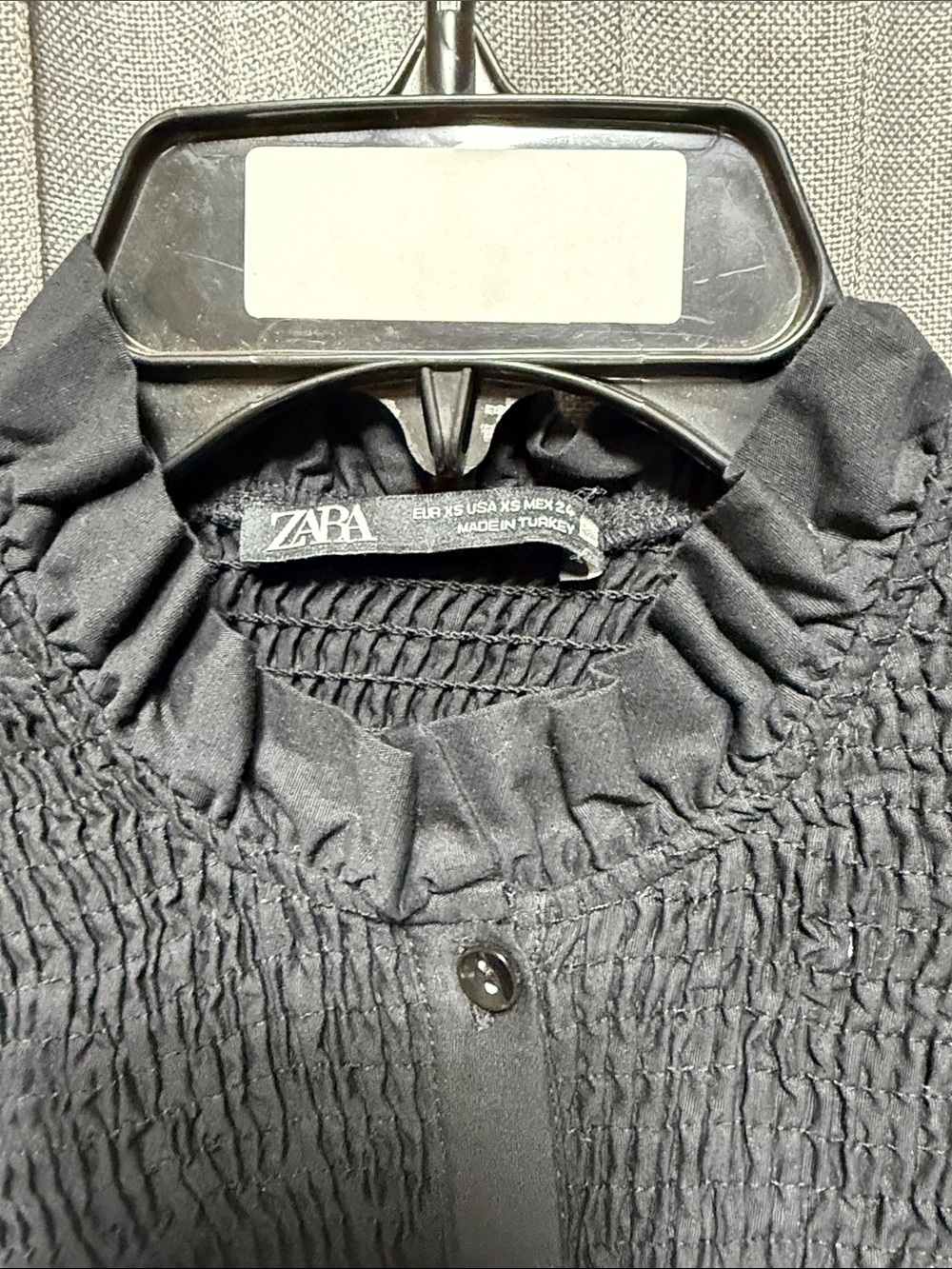 Zara Smocked Button-Front Blouse with Ruffle Neck - Picture 3 of 5